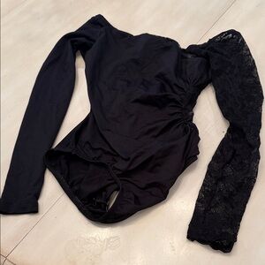 Natalie Dancewear Black Lace Sleeve Bodysuit